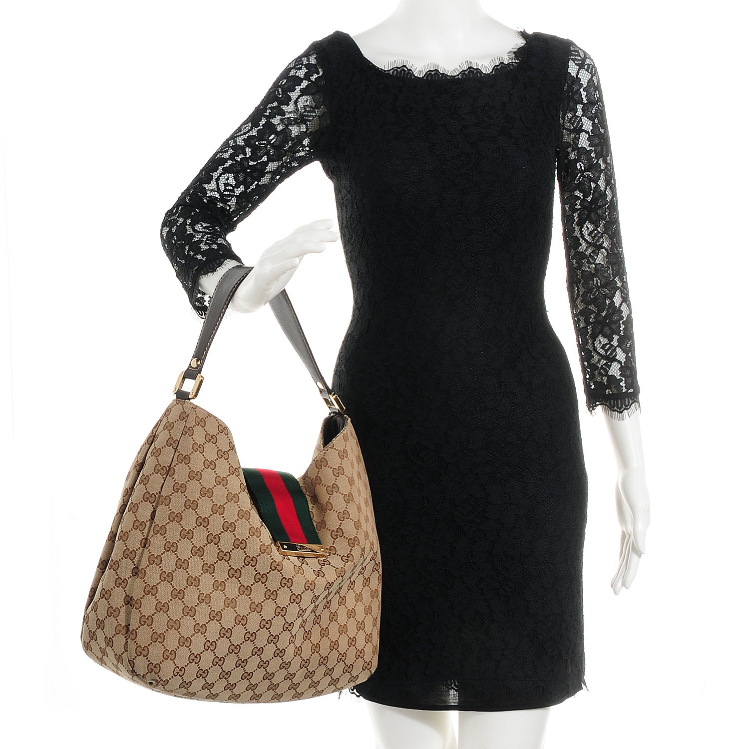 Gucci Monogram New Ladies Web Large Hobo Brown 2 of 7