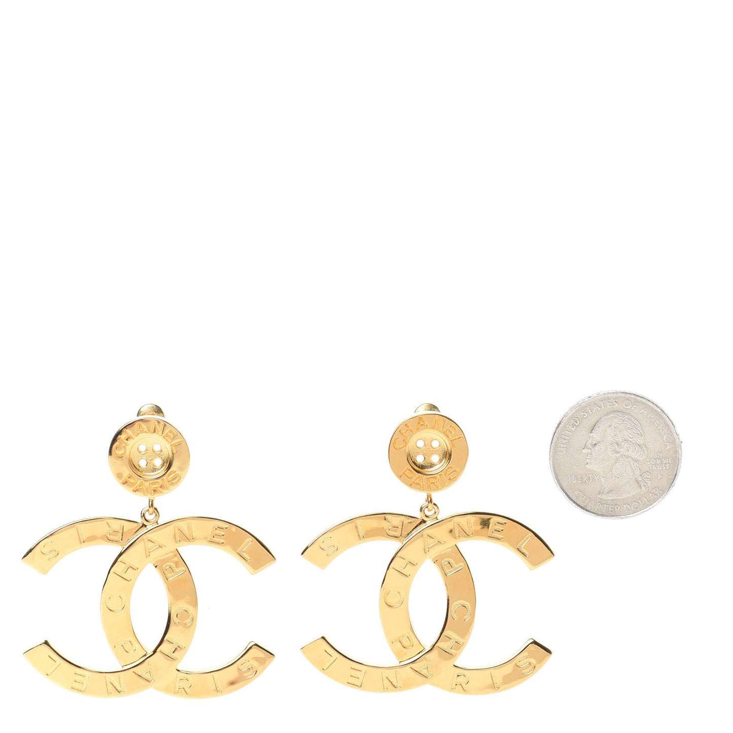 Metal Large Paris Button Earrings Gold