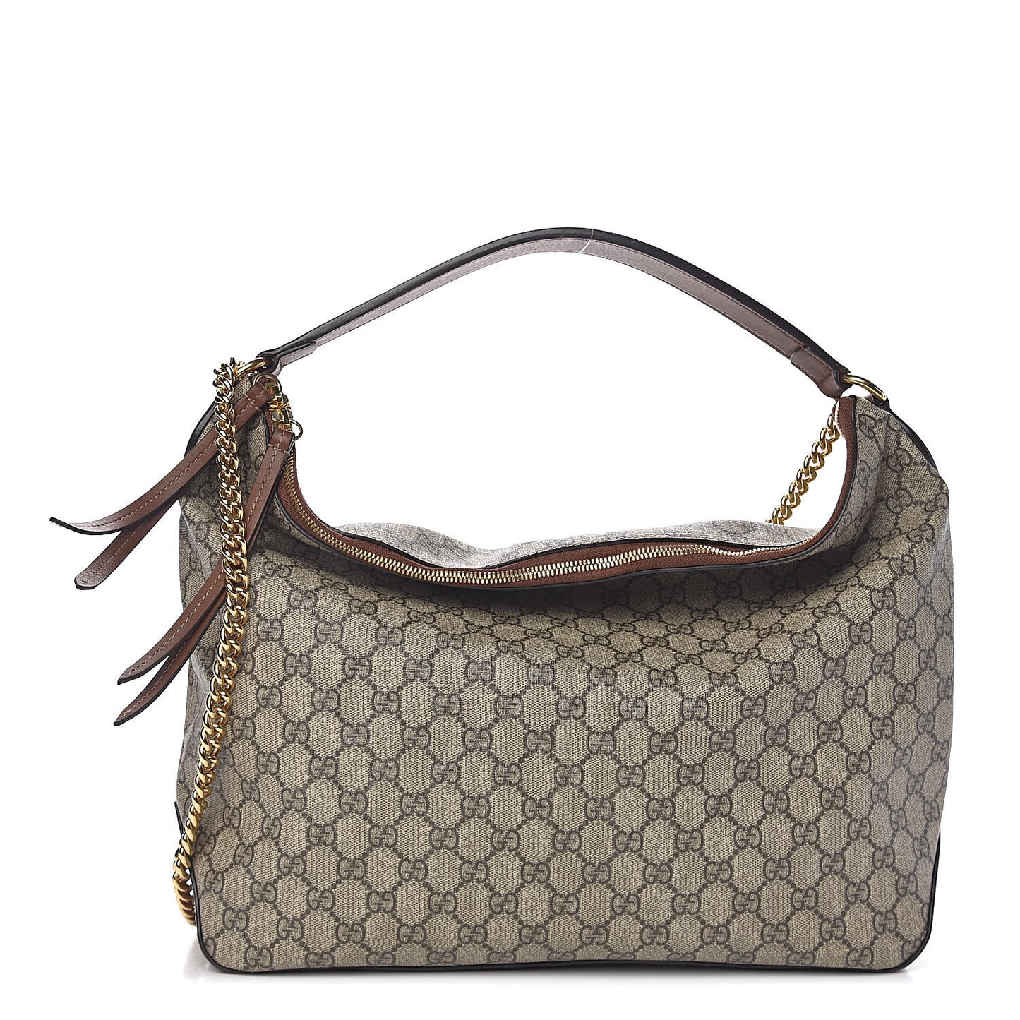 GG Supreme Monogram Large Linea A Hobo Light Brown