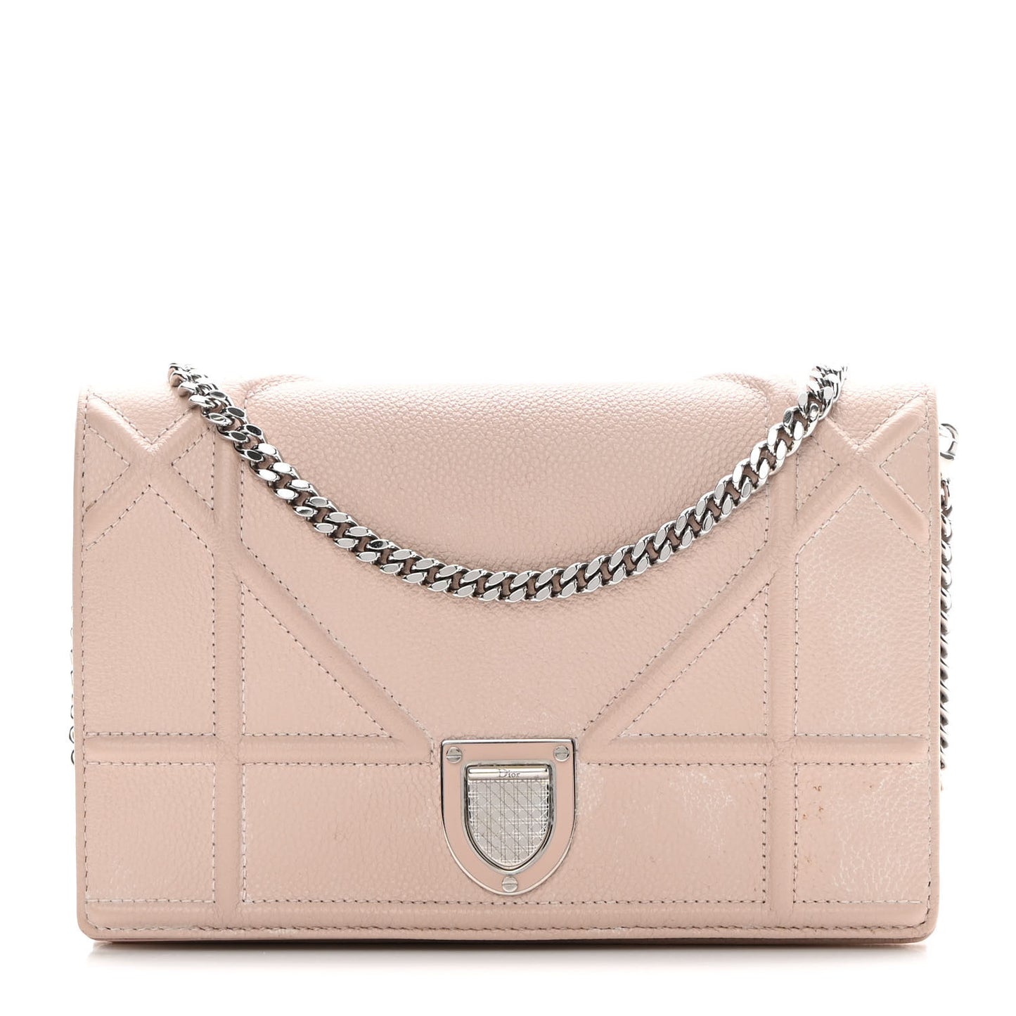 Grained Calfskin Diorama Wallet on Chain Pouch Nude