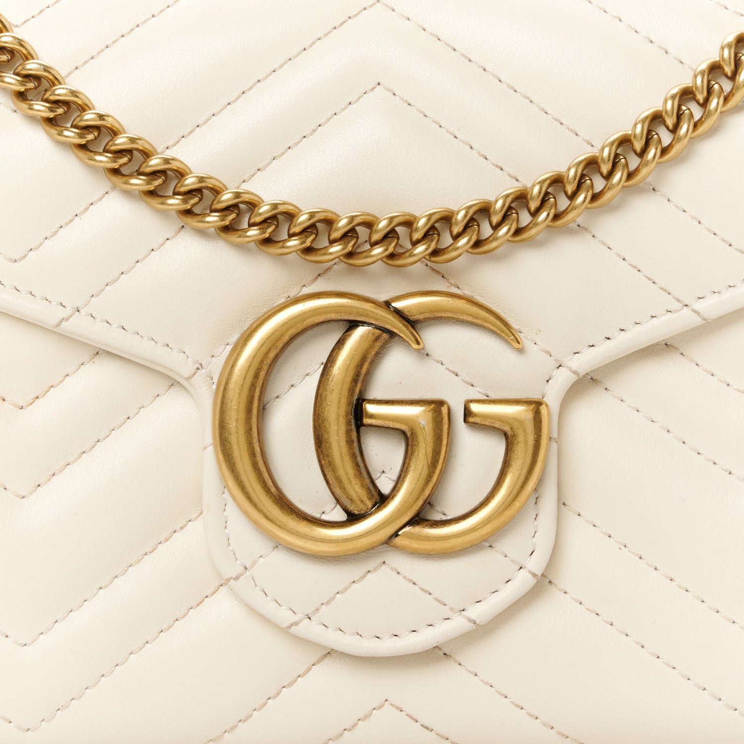 Gucci Calfskin Matelasse GG Marmont Chain Wallet Mystic White 8 of 11