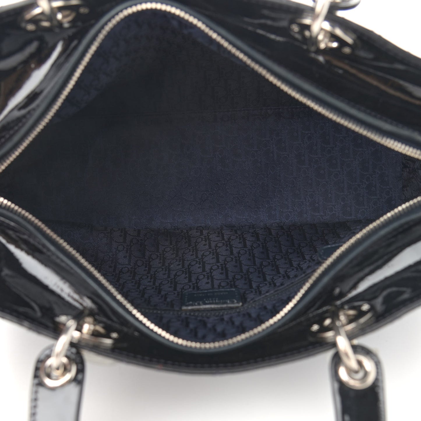 Patent Cannage Stitched Large Lady Dior Dark Navy Blue