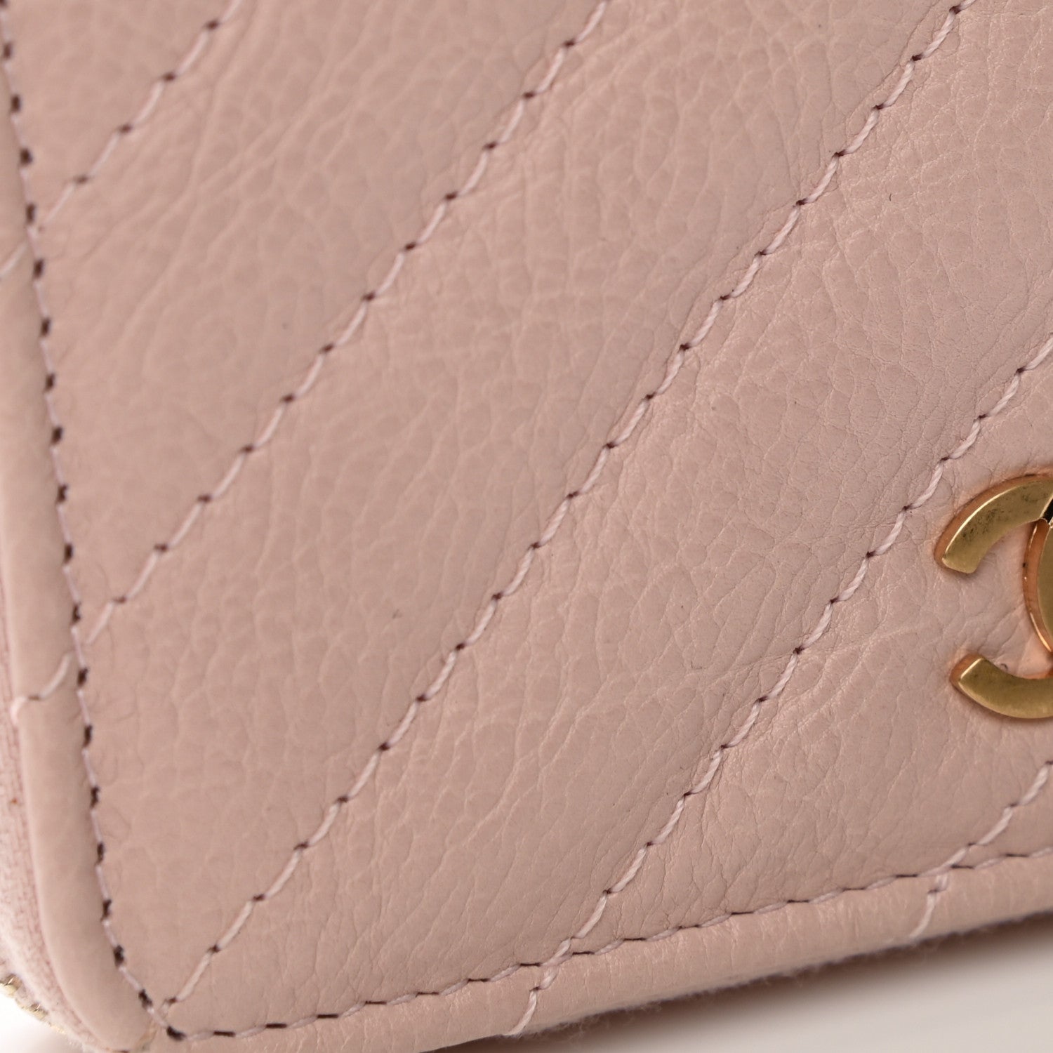 Chanel Calfskin Chevron Quilted Zip Around Coin Purse Light Pink 8 of 9