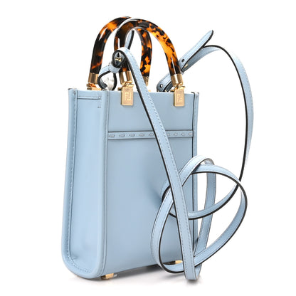 Fendi Vitello King Plexiglass Logo Embossed Mini Fendi Sunshine Shopper Tote Azzurro Baby 3 of 10