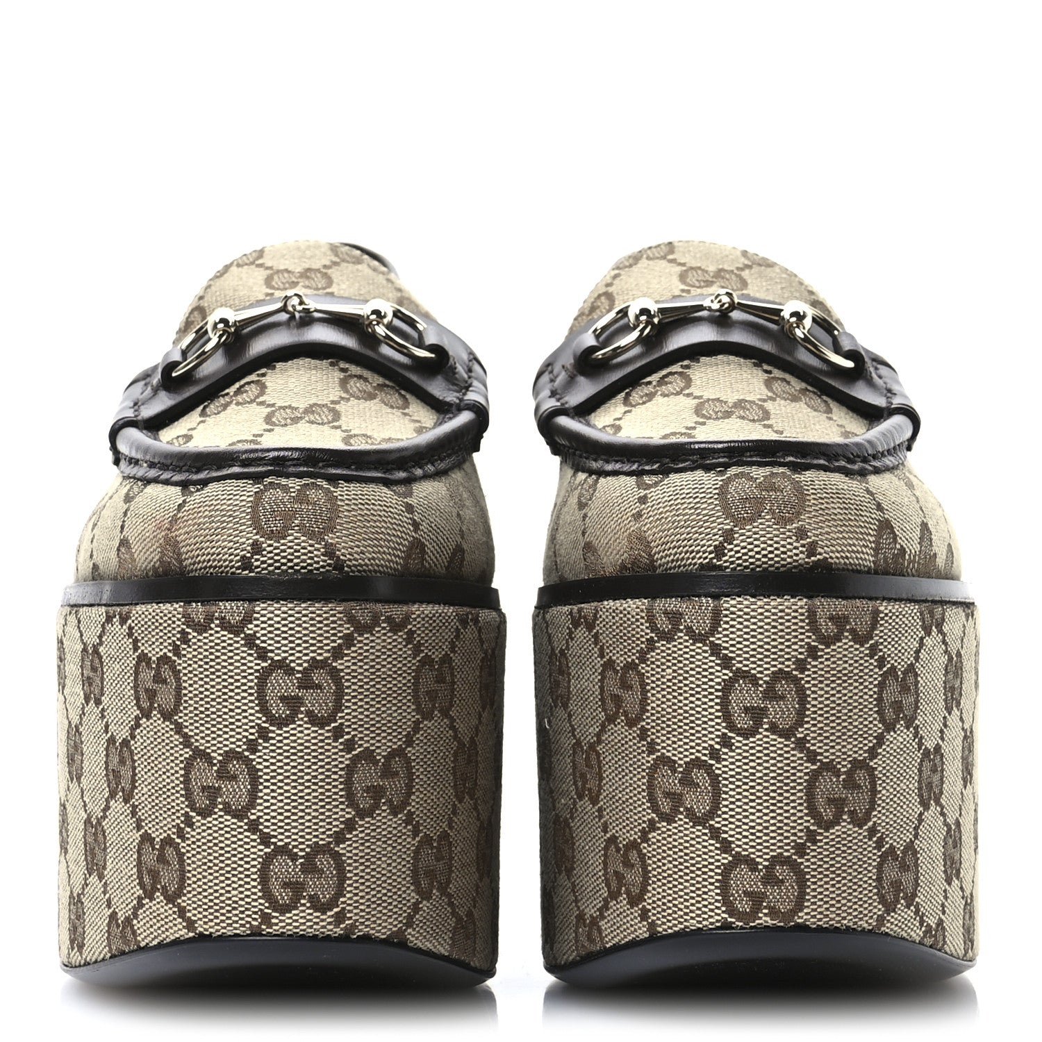 Gucci Monogram Horsebit Calfskin Womens Horsebit Wedge Platform Loafers 40 Beige Blue 3 of 9