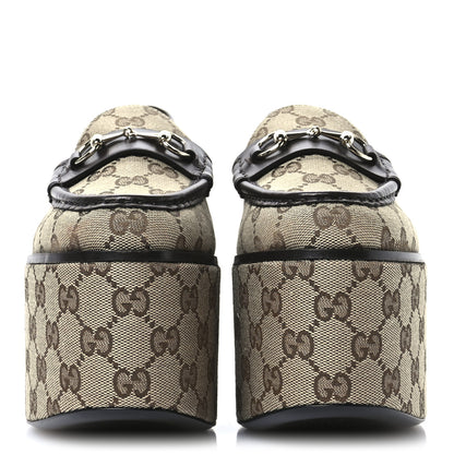 Gucci Monogram Horsebit Calfskin Womens Horsebit Wedge Platform Loafers 40 Beige Blue 3 of 9