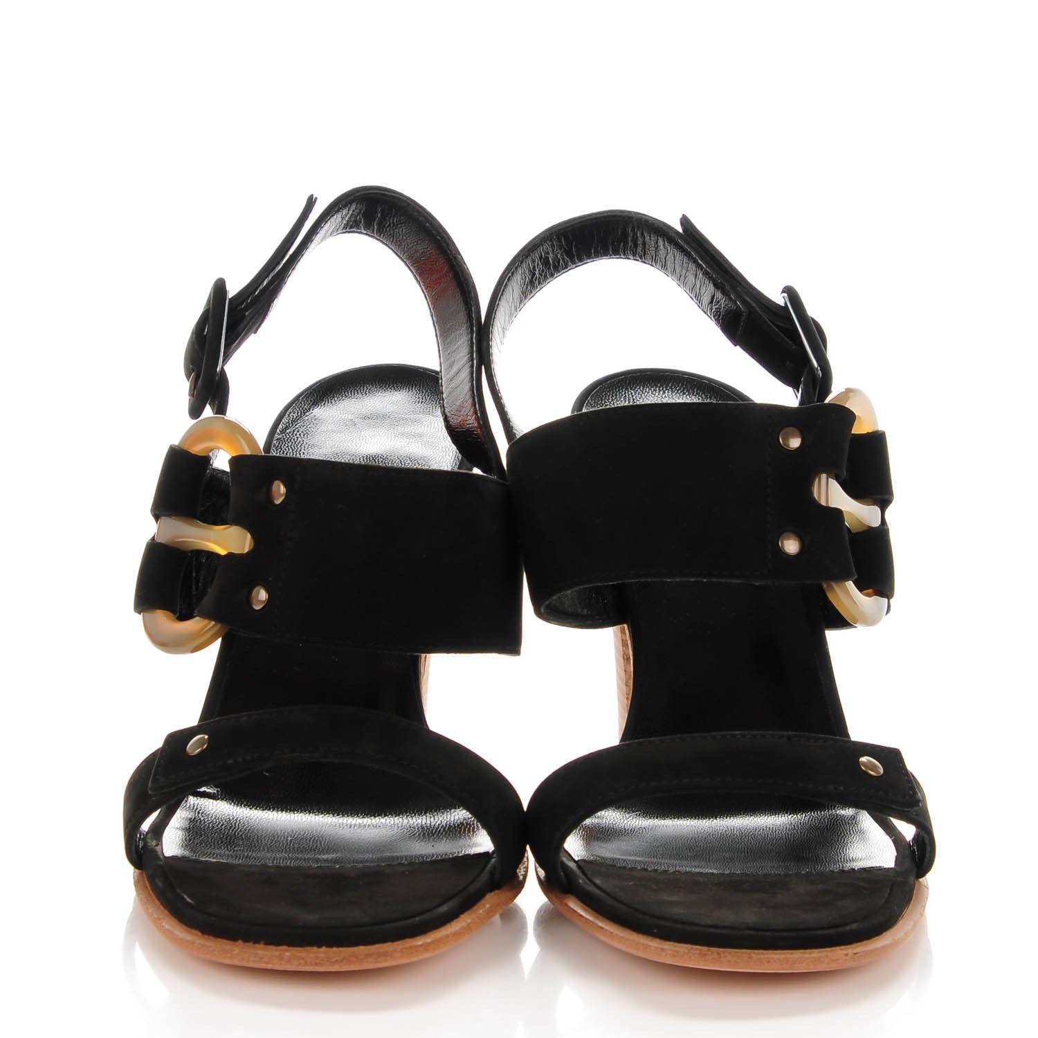 Hermes Nubuck Horn Mega Lady Sandals 37.5 Black 2 of 7