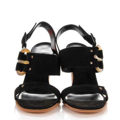 Hermes Nubuck Horn Mega Lady Sandals 37.5 Black 2 of 7