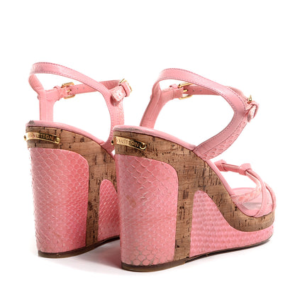 Louis Vuitton Python Leather Wedge Sandals 41 Pink 3 of 5