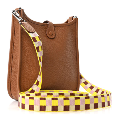 Hermes Taurillon Clemence Maxi Quadrille Evelyne TPM Gold Citron Rouge H Mauve Sylvestre 3 of 10