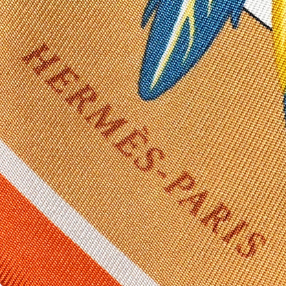 Hermes Silk La Danse Pacifique Twilly Jaune D'Or Kaki Orange 2 of 4
