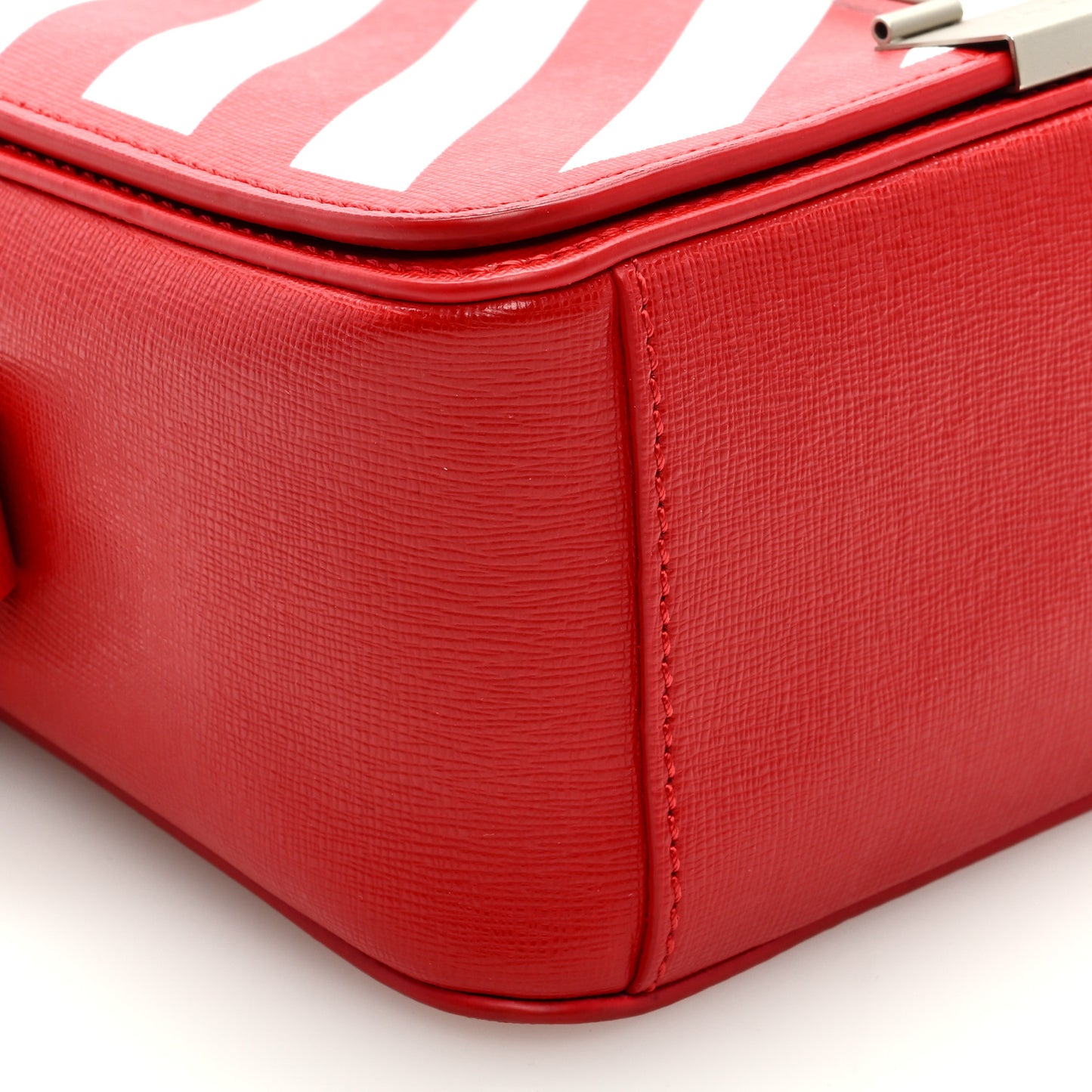 Calfskin Diag Striped Belt Bag Crossbody White Red
