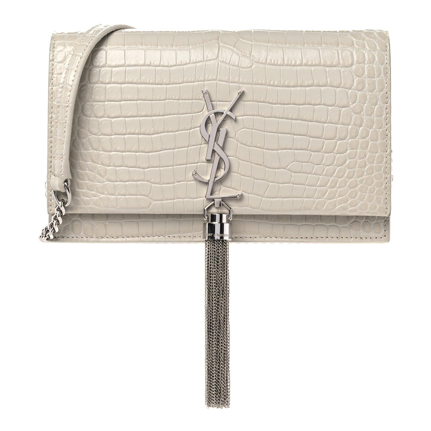 Calfskin Crocodile Embossed Kate Monogram Tassel Chain Wallet Crema Soft