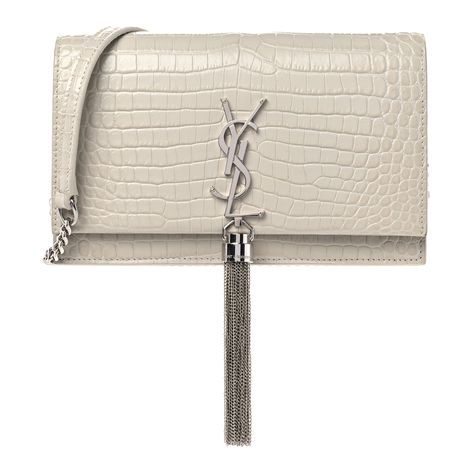 Saint Laurent Calfskin Crocodile Embossed Kate Monogram Tassel Chain Wallet Crema Soft 1 of 14