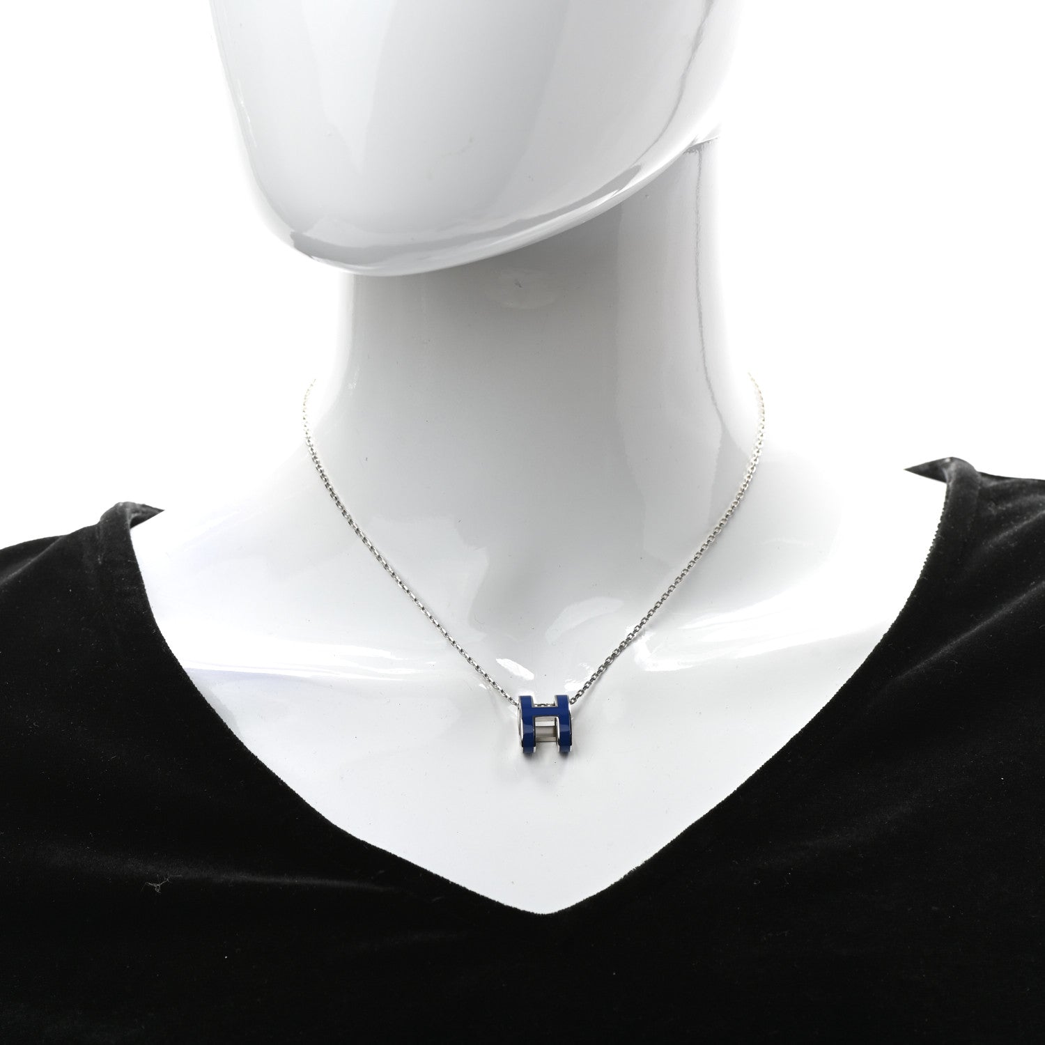 Hermes Lacquered Palladium Pop H Pendant Necklace Bleu Royal 2 of 5