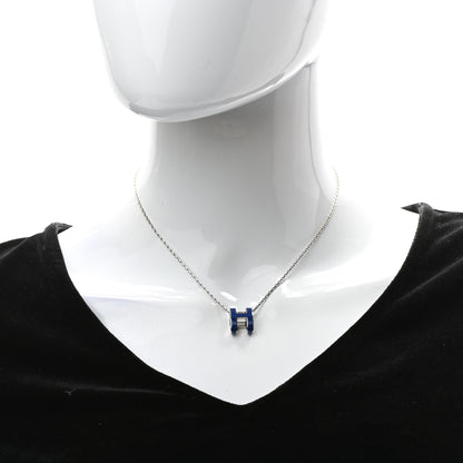 Hermes Lacquered Palladium Pop H Pendant Necklace Bleu Royal 2 of 5