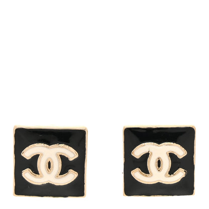 Chanel Enamel CC Square Earrings Black White 1 of 6