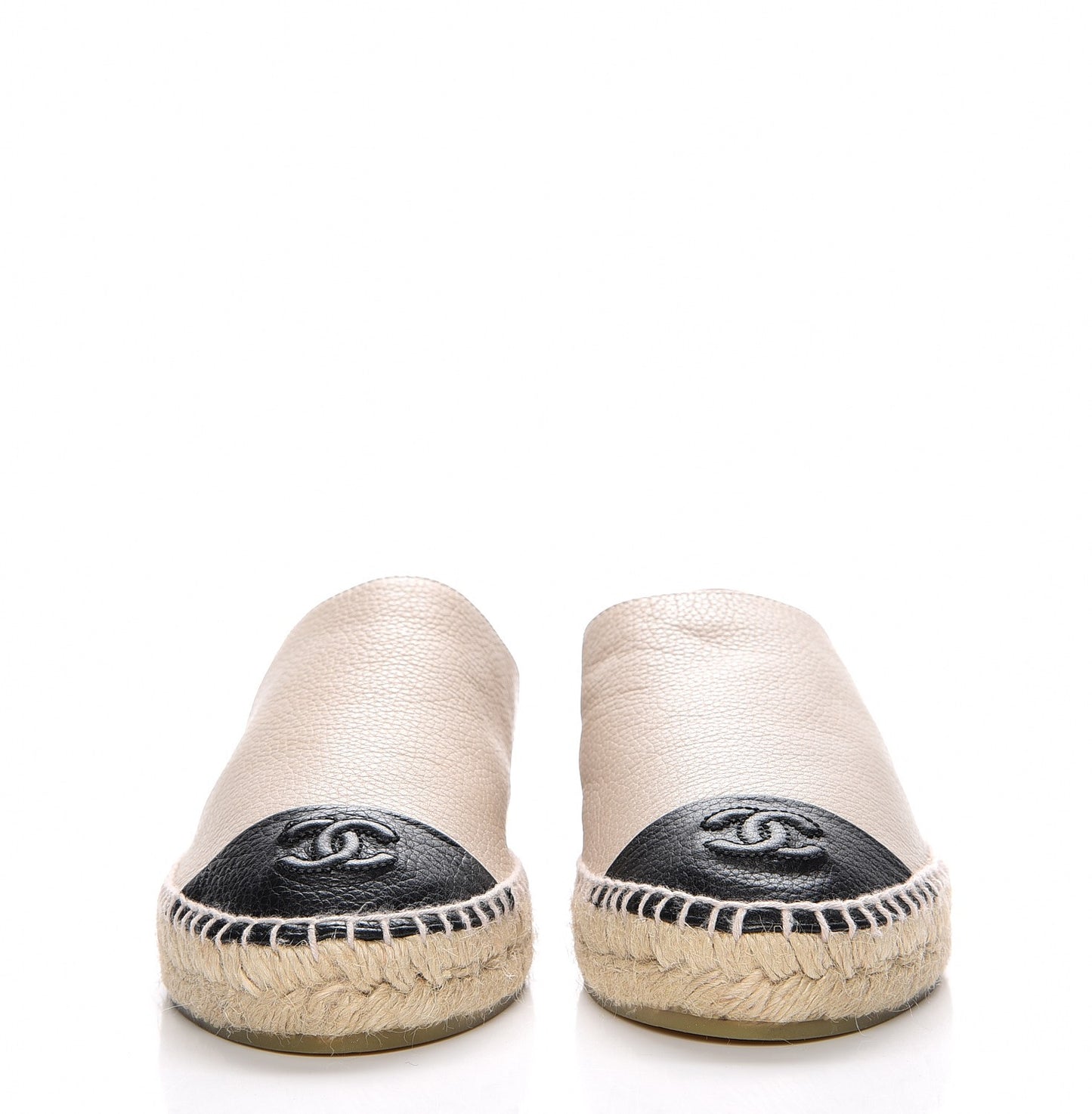 Grained Calfskin CC Espadrilles 38 Beige Black