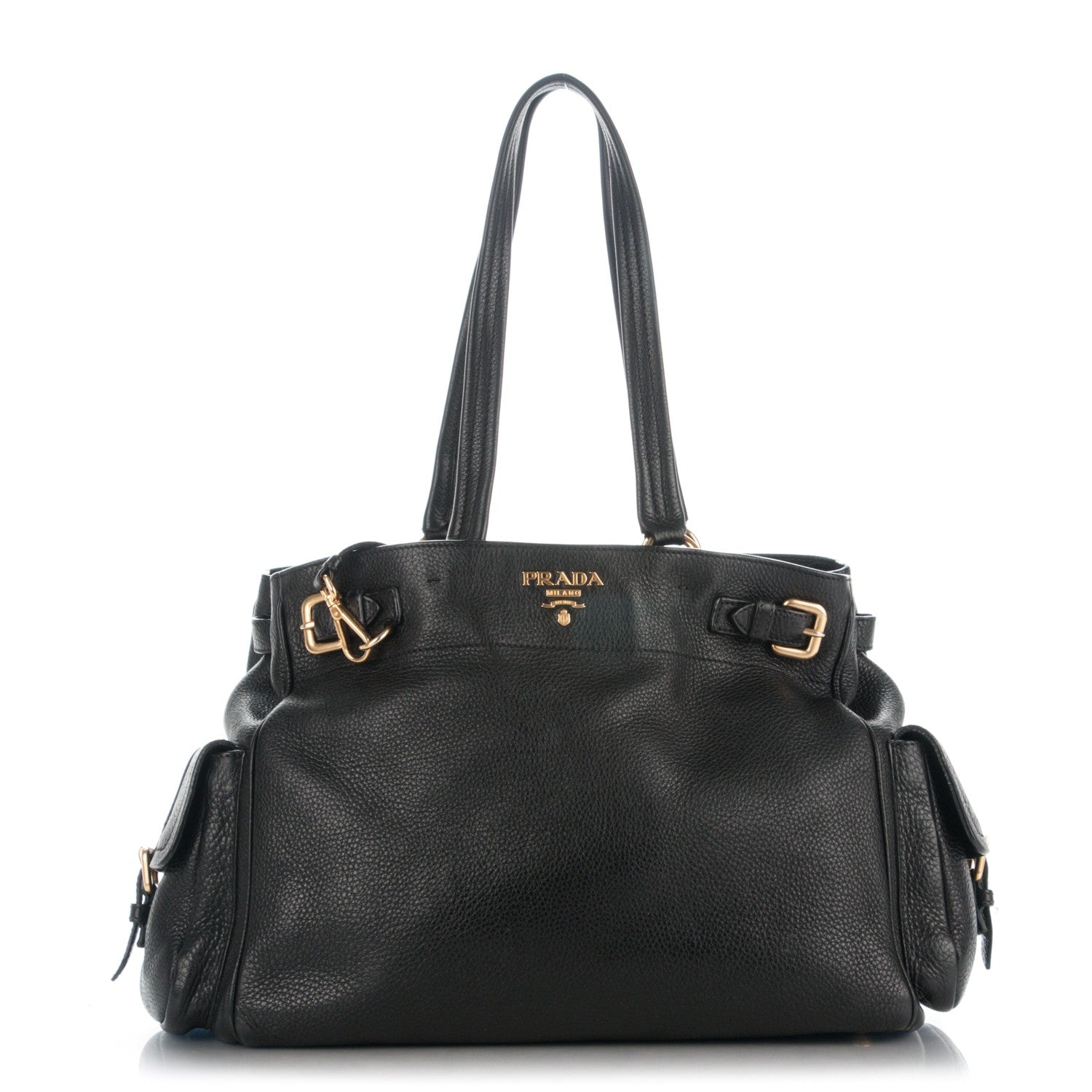 Prada Vitello Daino Side Pocket Tote Black 1 of 9