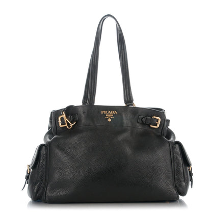 Prada Vitello Daino Side Pocket Tote Black 1 of 9