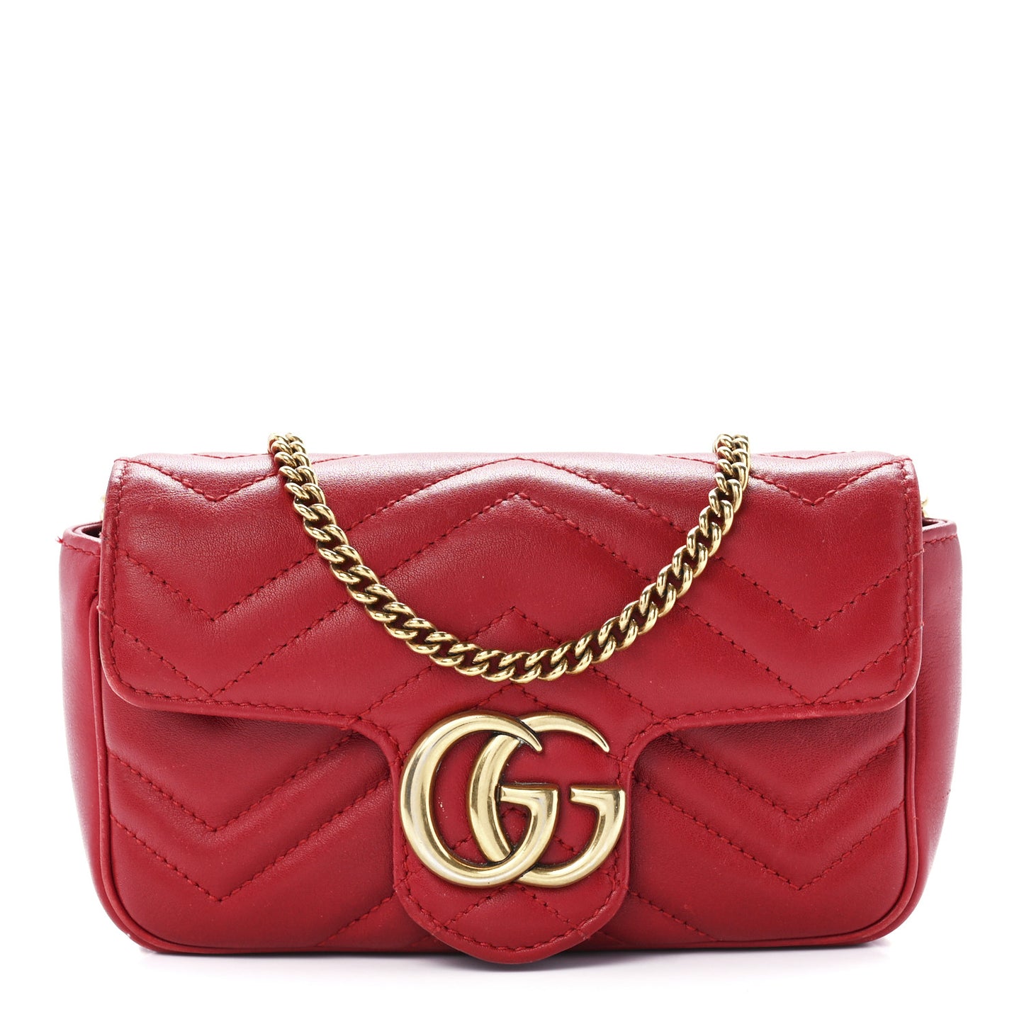 Calfskin Matelasse Super Mini GG Marmont Shoulder Bag Hibiscus Red