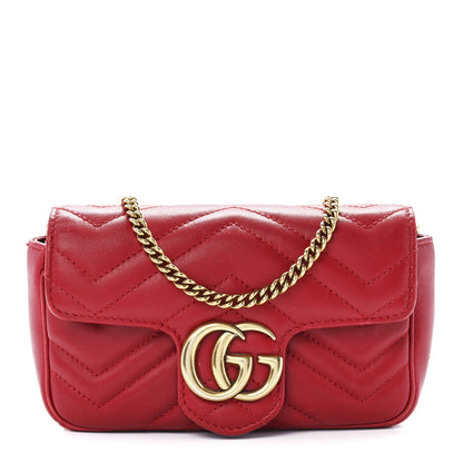Gucci Calfskin Matelasse Super Mini GG Marmont Shoulder Bag Hibiscus Red 1 of 11