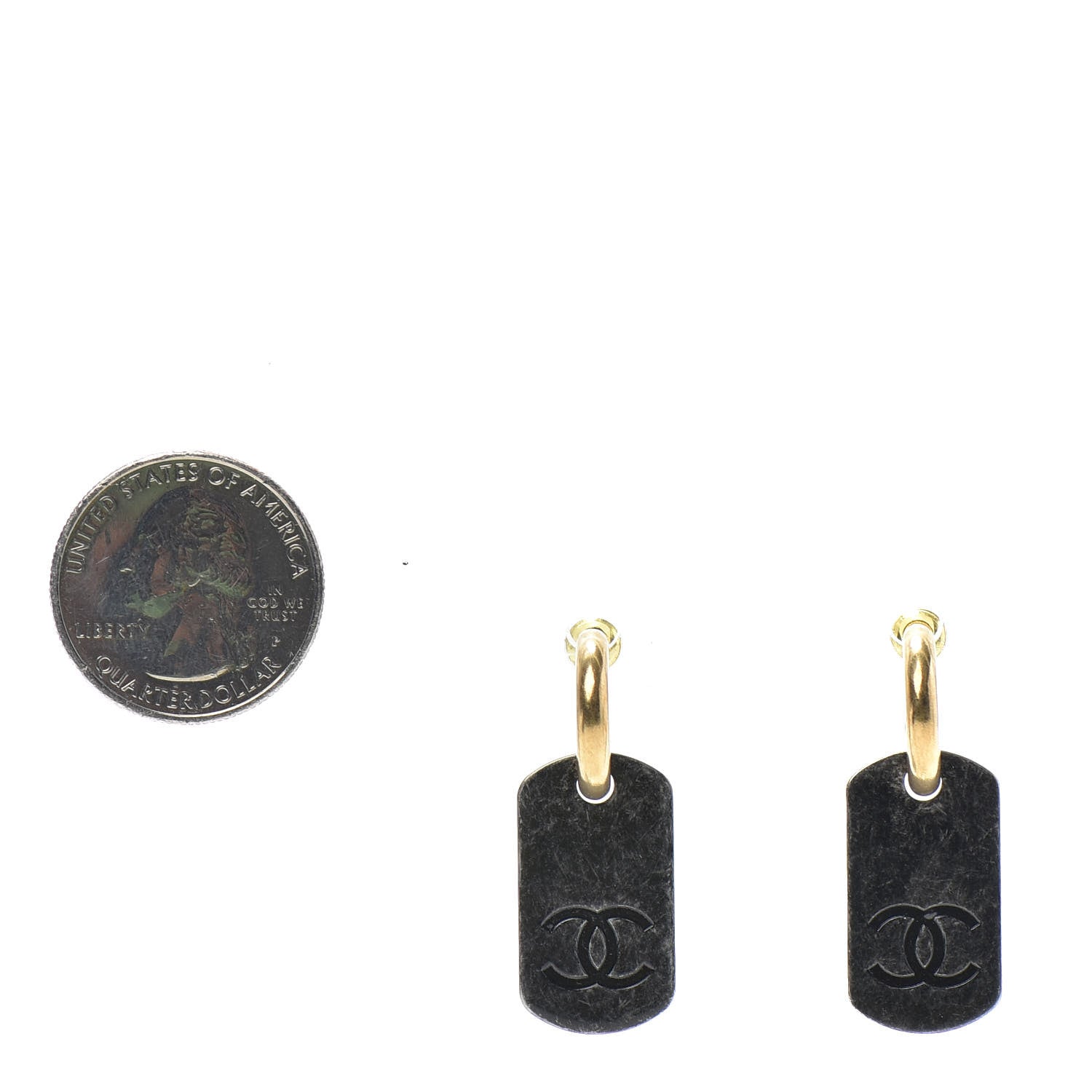Chanel ID Dog Tag Earrings Ruthenium Gold 2 of 4