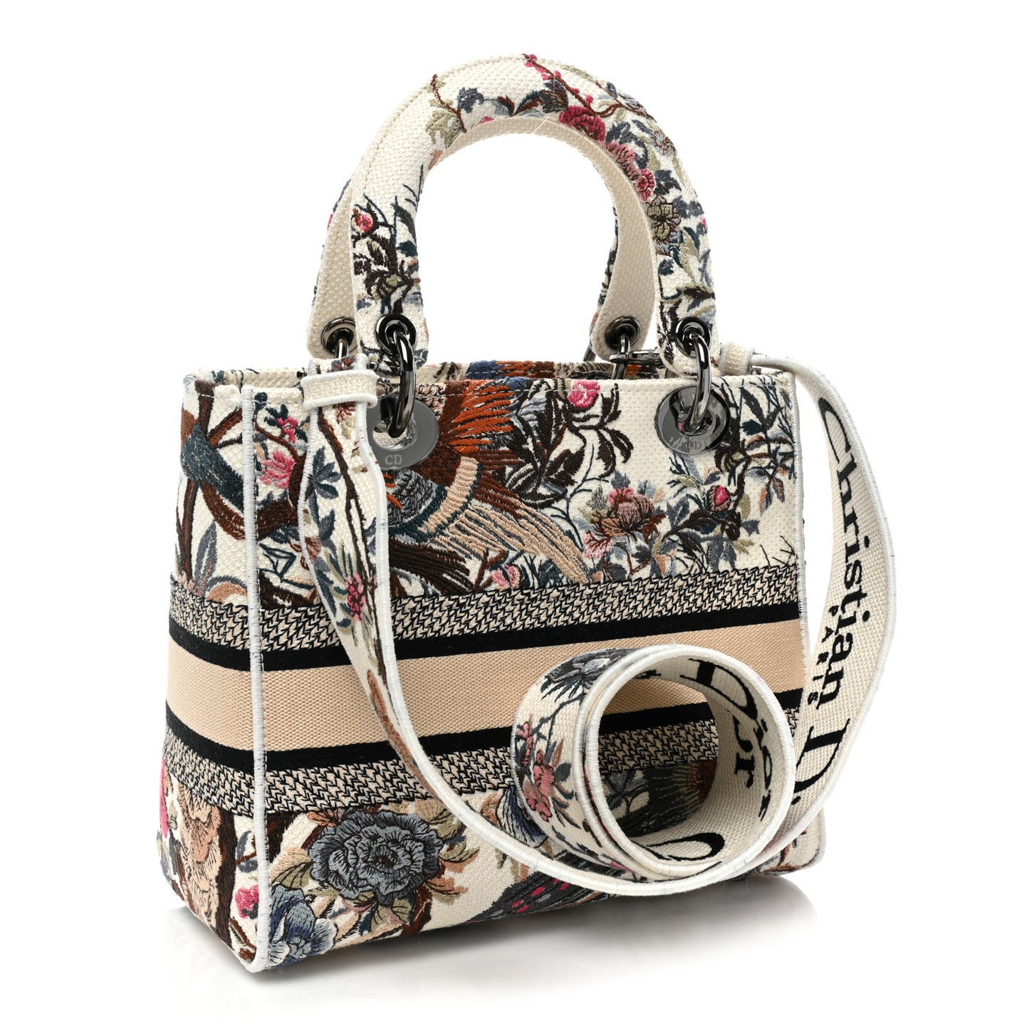 Canvas Embroidered Jardin D'Hive Medium Lady D-Lite Ecru Multicolor