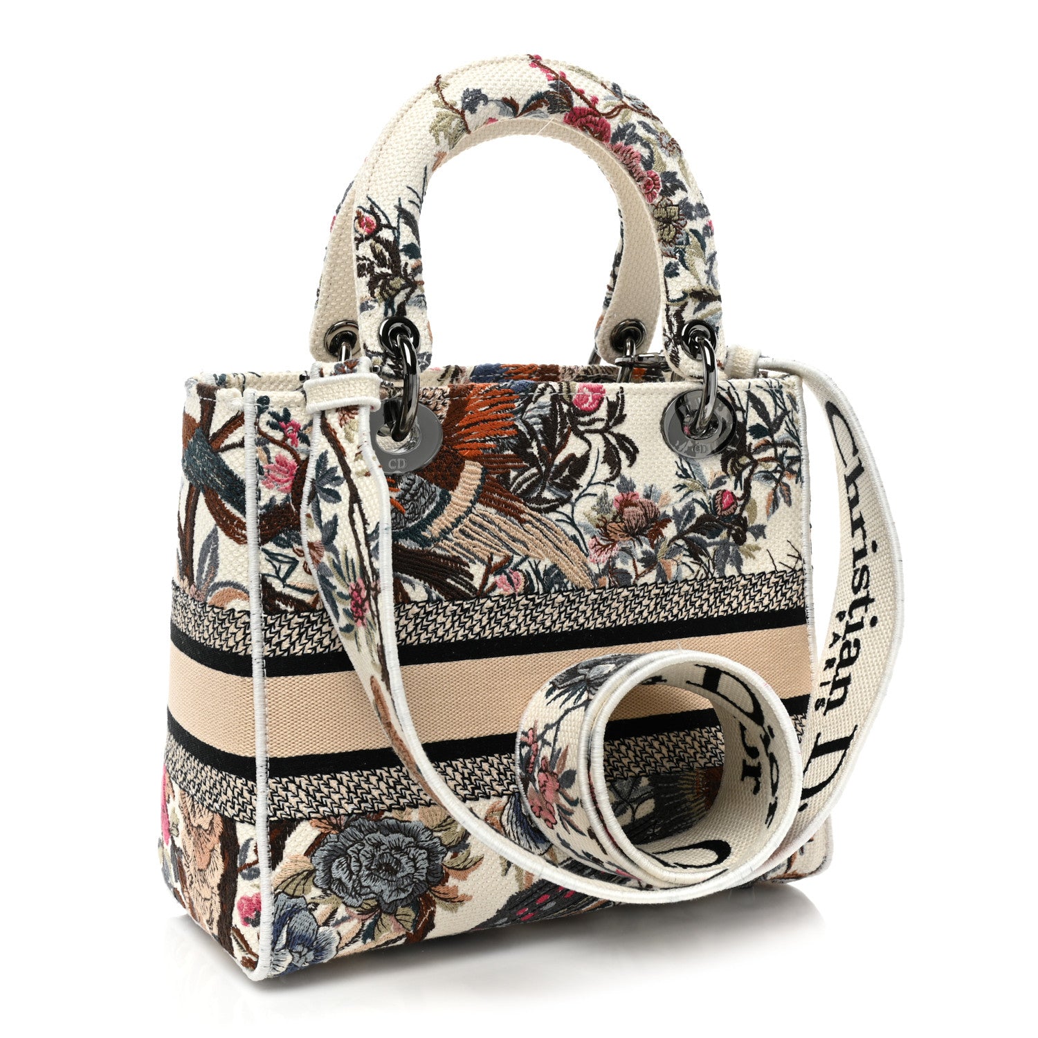 Christian Dior Canvas Embroidered Jardin D'Hive Medium Lady D-Lite Ecru Multicolor 3 of 9