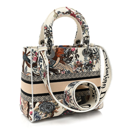Christian Dior Canvas Embroidered Jardin D'Hive Medium Lady D-Lite Ecru Multicolor 3 of 9