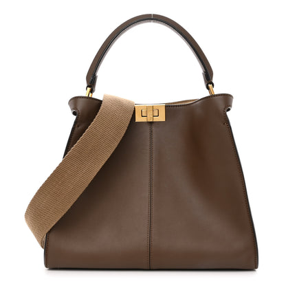 Fendi Vitello Seta Glazed Fabric FF 1974 Medium Peekaboo X-Lite Maya Mogano Panna 1 of 11