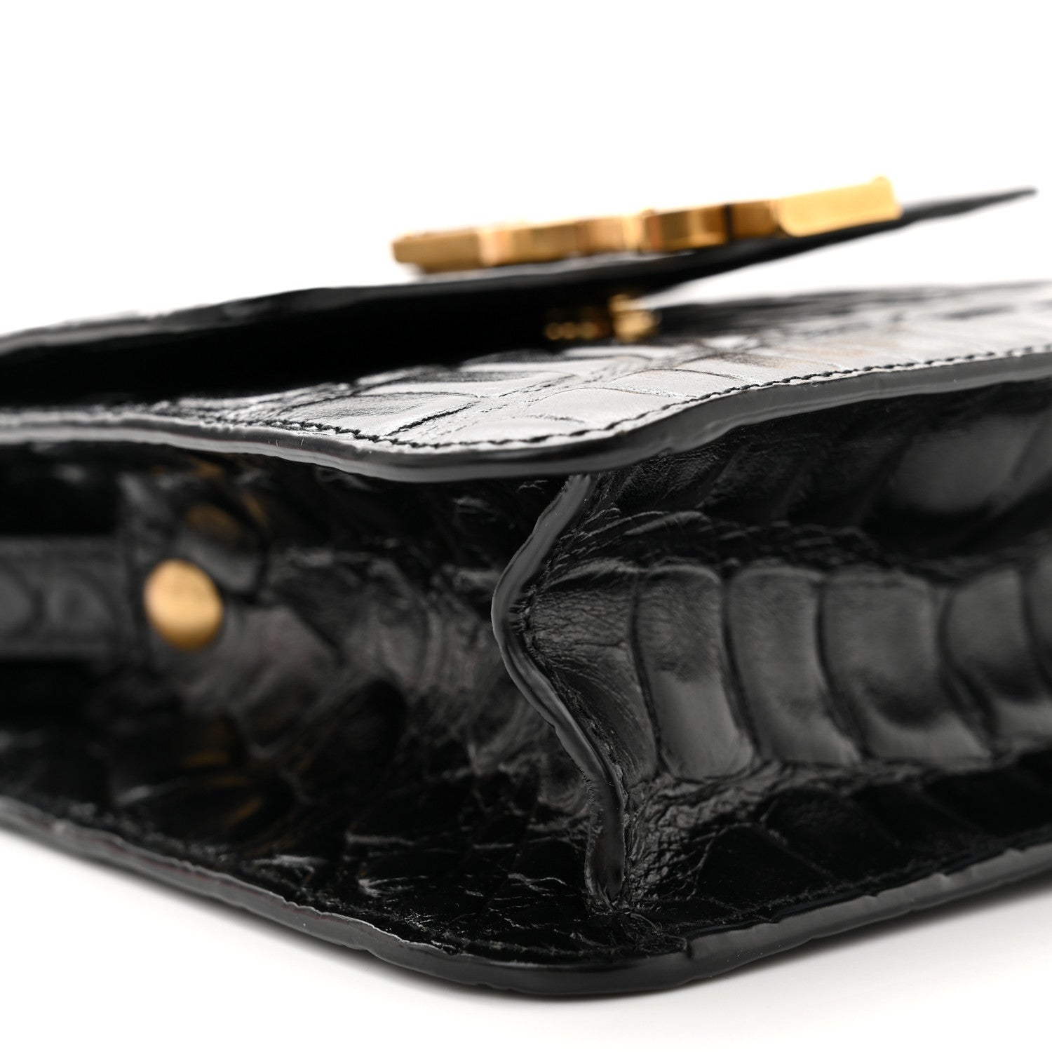 Saint Laurent Calfskin Embossed Crocodile North South Kaia Satchel Black 9 of 10