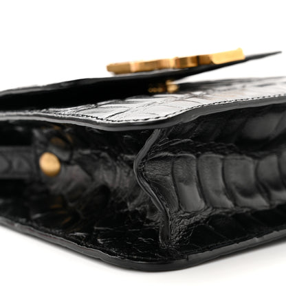 Saint Laurent Calfskin Embossed Crocodile North South Kaia Satchel Black 9 of 10