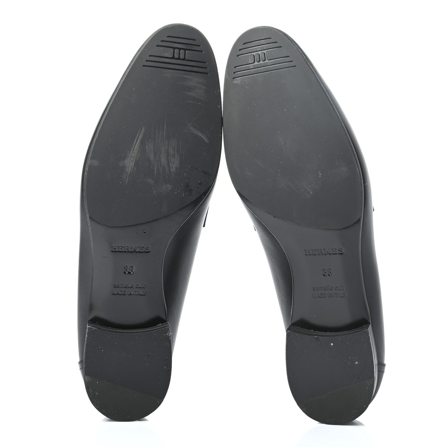 Hermes Calfskin Womens Paris Loafers 38 Black White 5 of 8