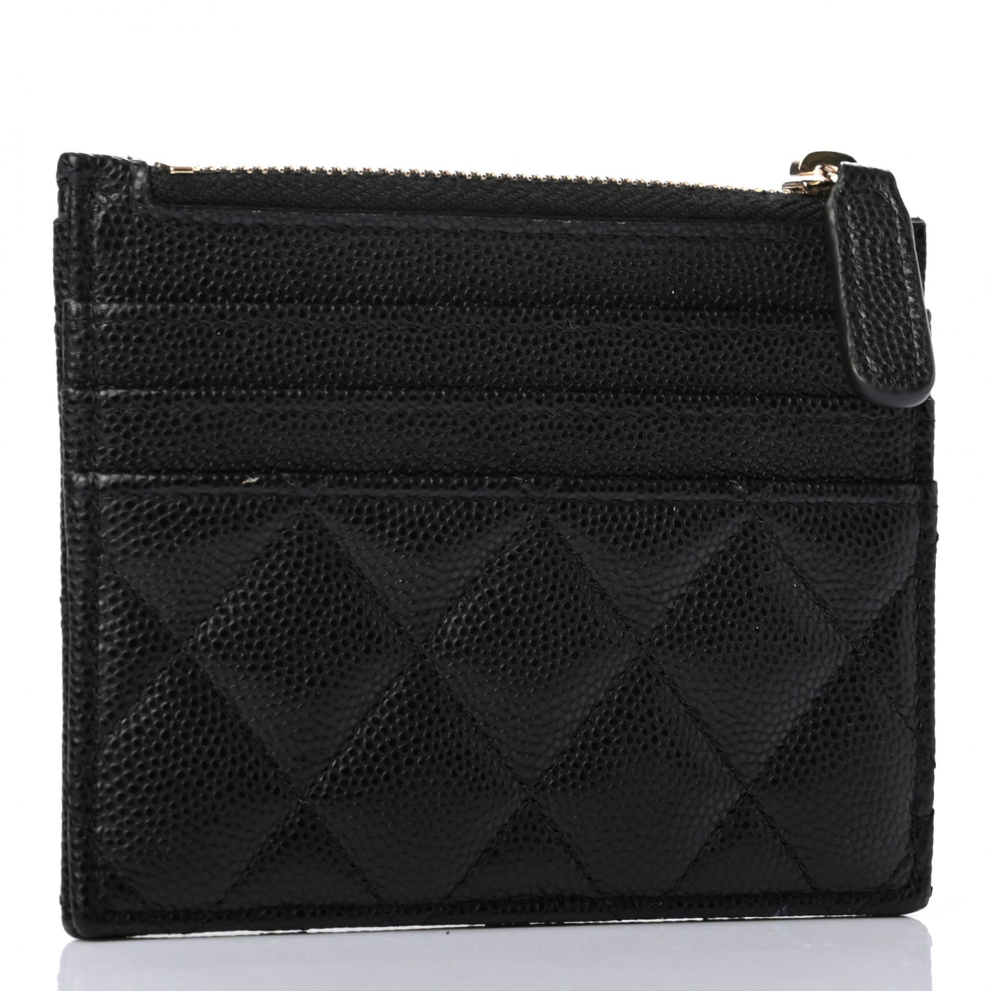 Caviar Quilted CC Zip Card Holder Black