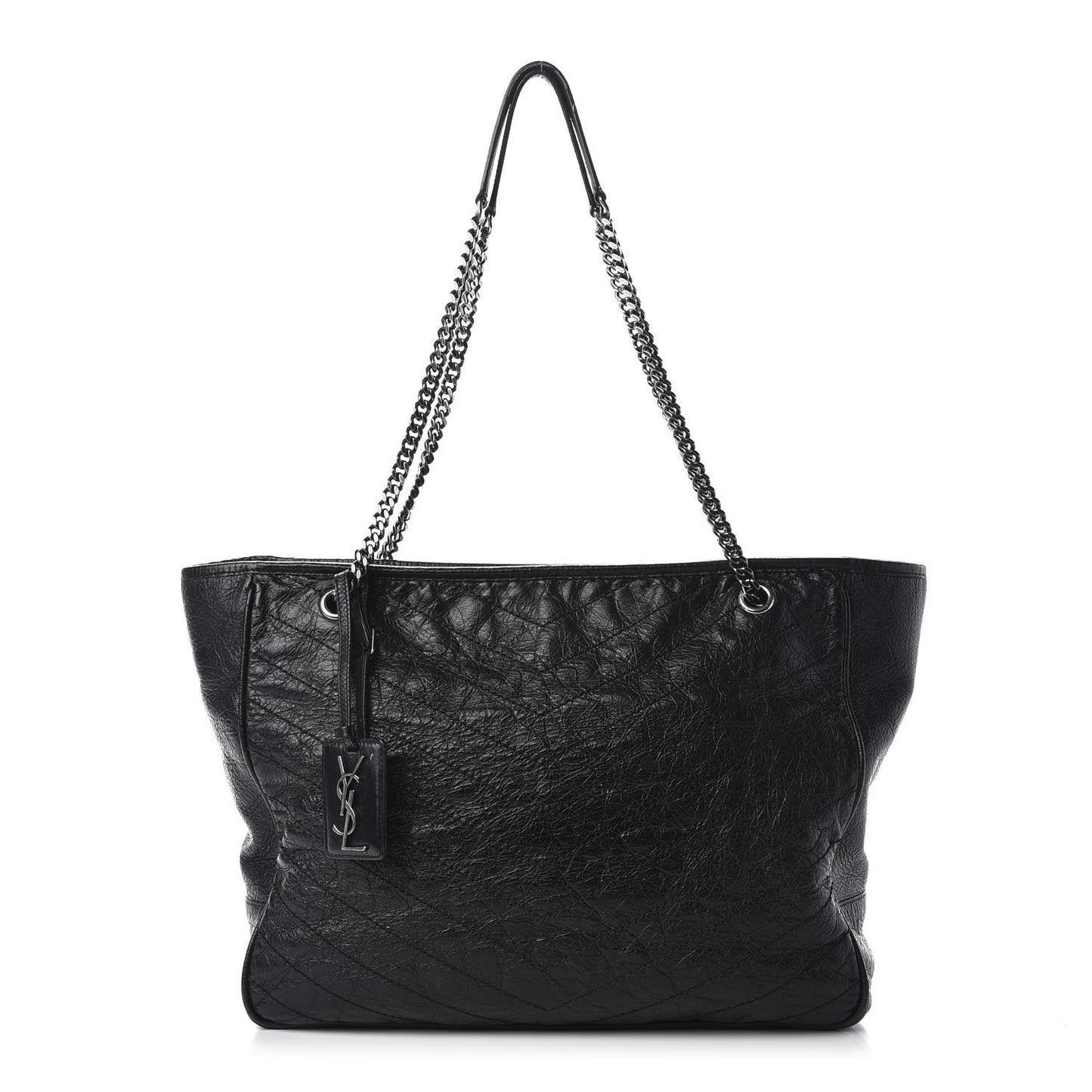 Crinkled Calfskin Matelasse Monogram Large Niki Shopping Tote Bag Black