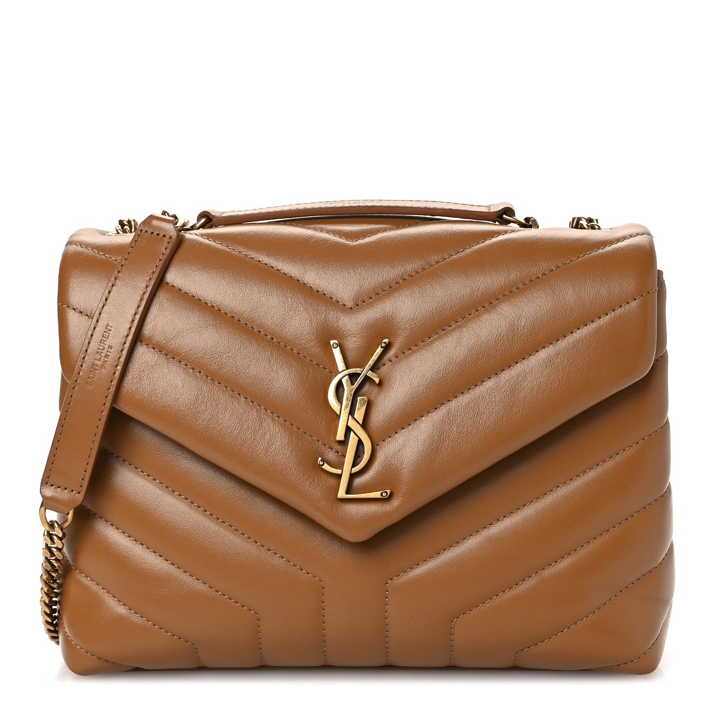 Calfskin Y Quilted Monogram Small Loulou Chain Satchel Dark Natural