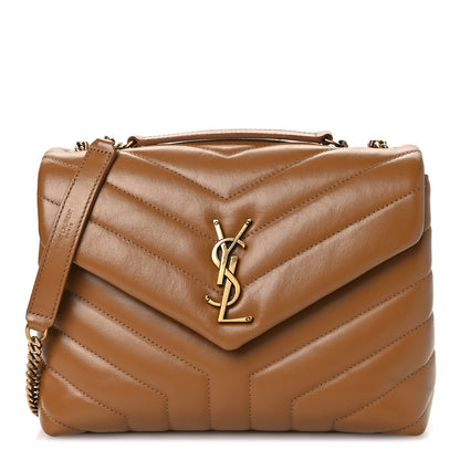 Saint Laurent Calfskin Y Quilted Monogram Small Loulou Chain Satchel Dark Natural 1 of 11