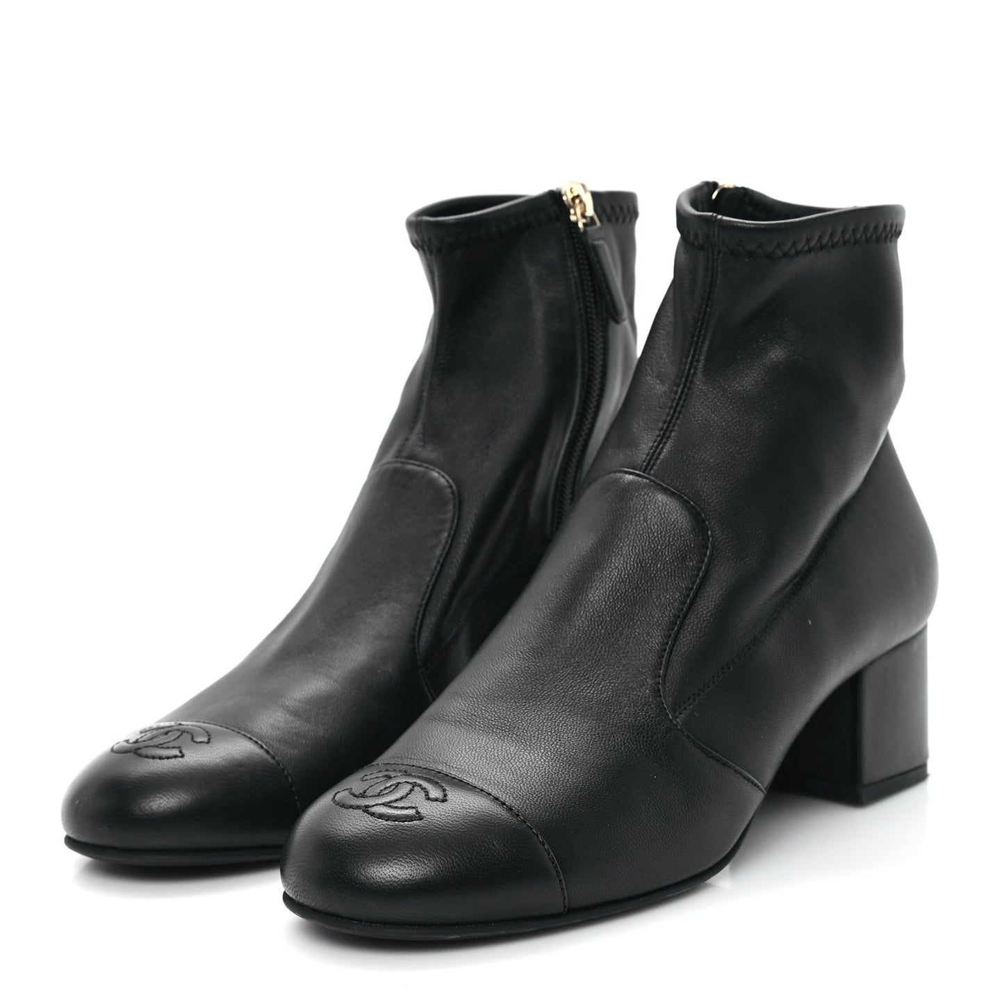Stretch Lambskin Cap Toe CC Short Boots 37 Black