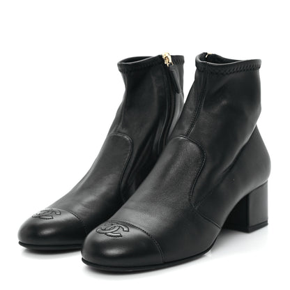 Chanel Stretch Lambskin Cap Toe CC Short Boots 37 Black 4 of 10