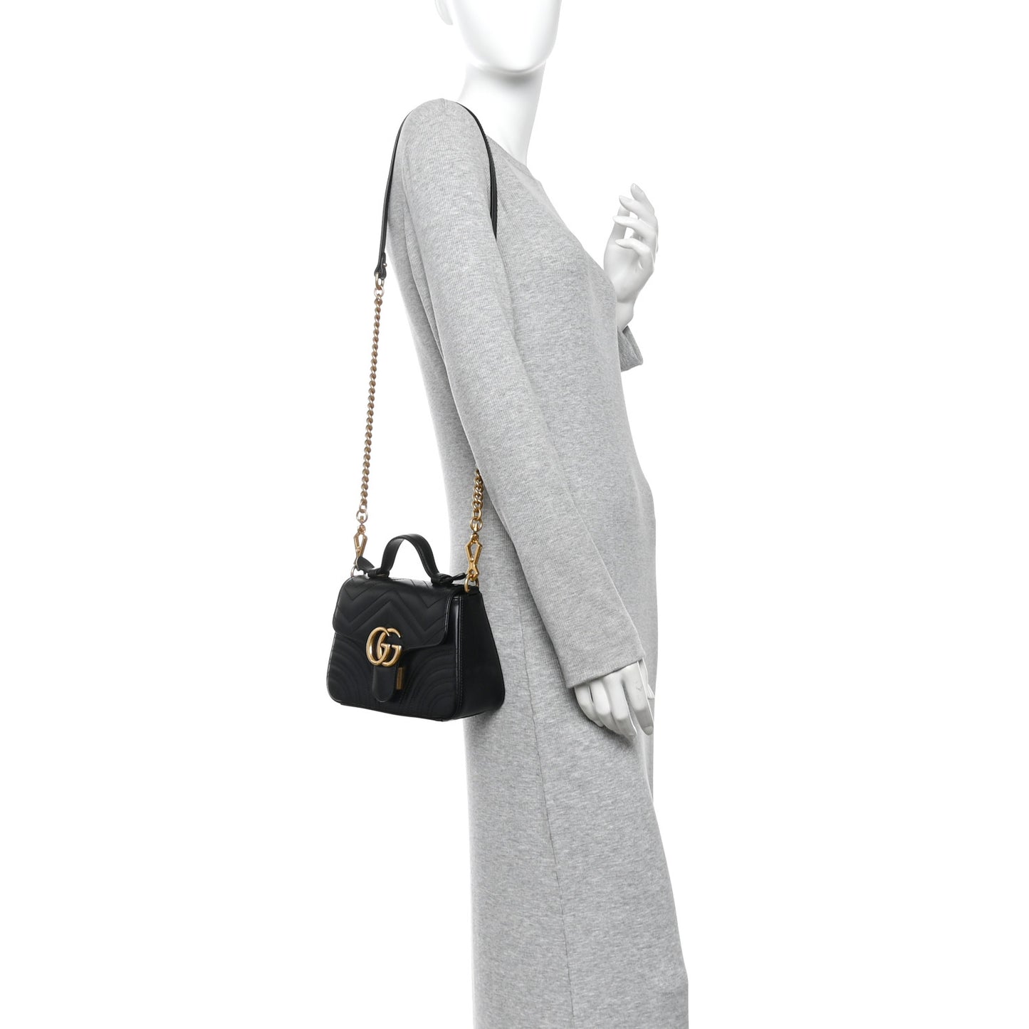 Calfskin Matelasse Mini GG Marmont Top Handle Shoulder Bag Black