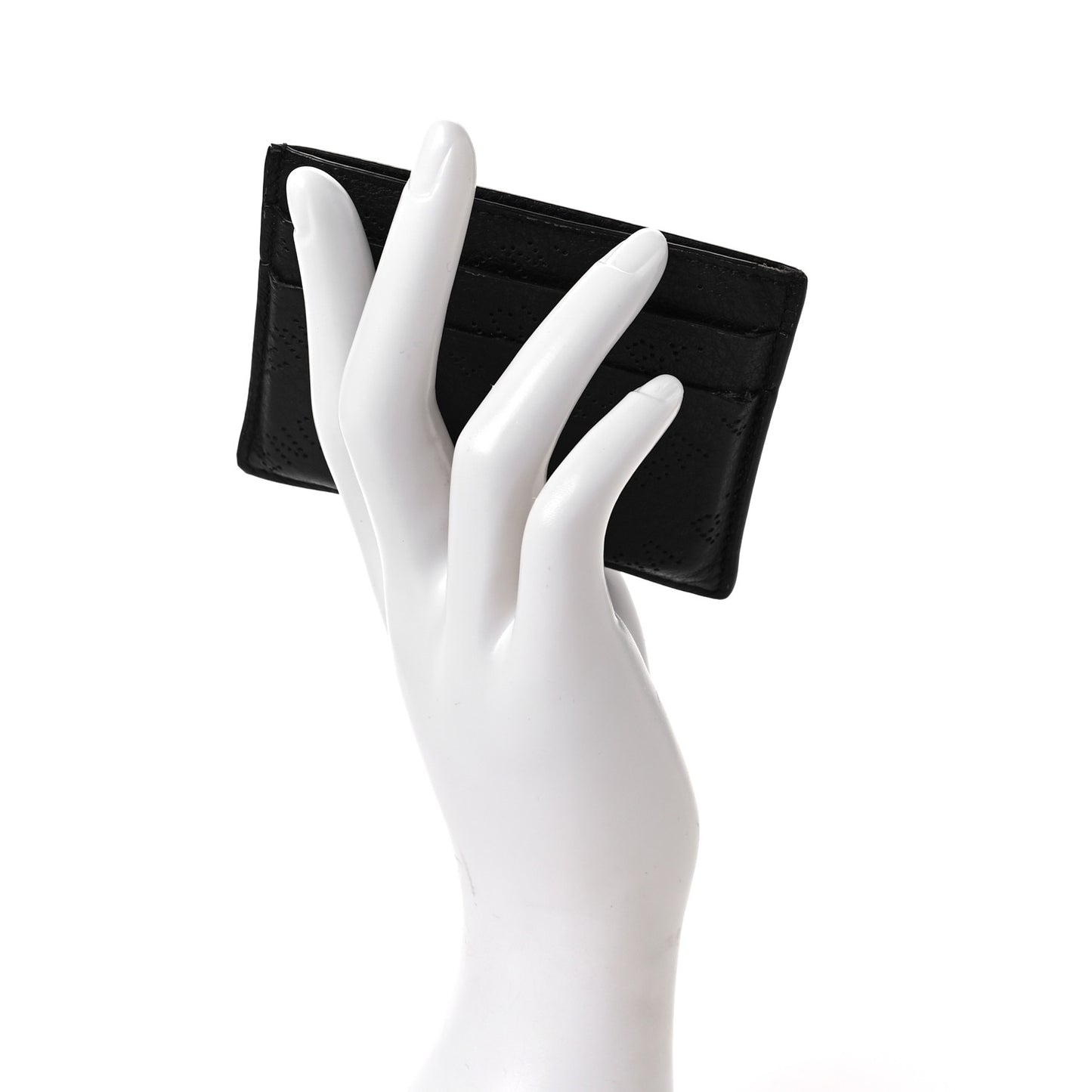 Calfskin Logo Perforated Cash Card Holder Black