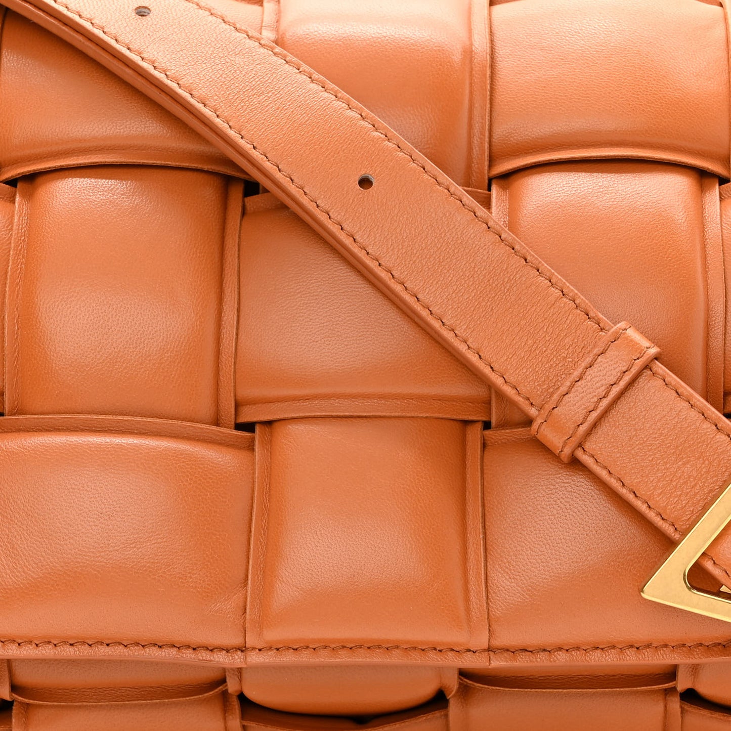 Nappa Maxi Intreccio Padded Cassette Crossbody Bag Caramel