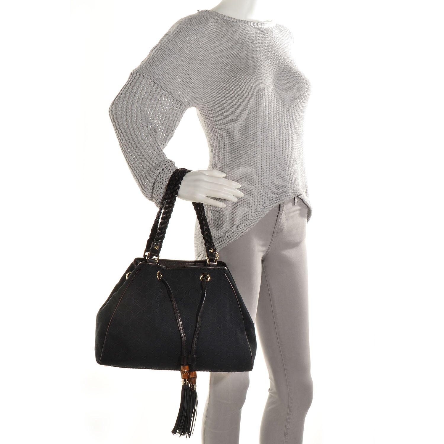 Gucci Monogram Peggy Braided Tote Black 2 of 7