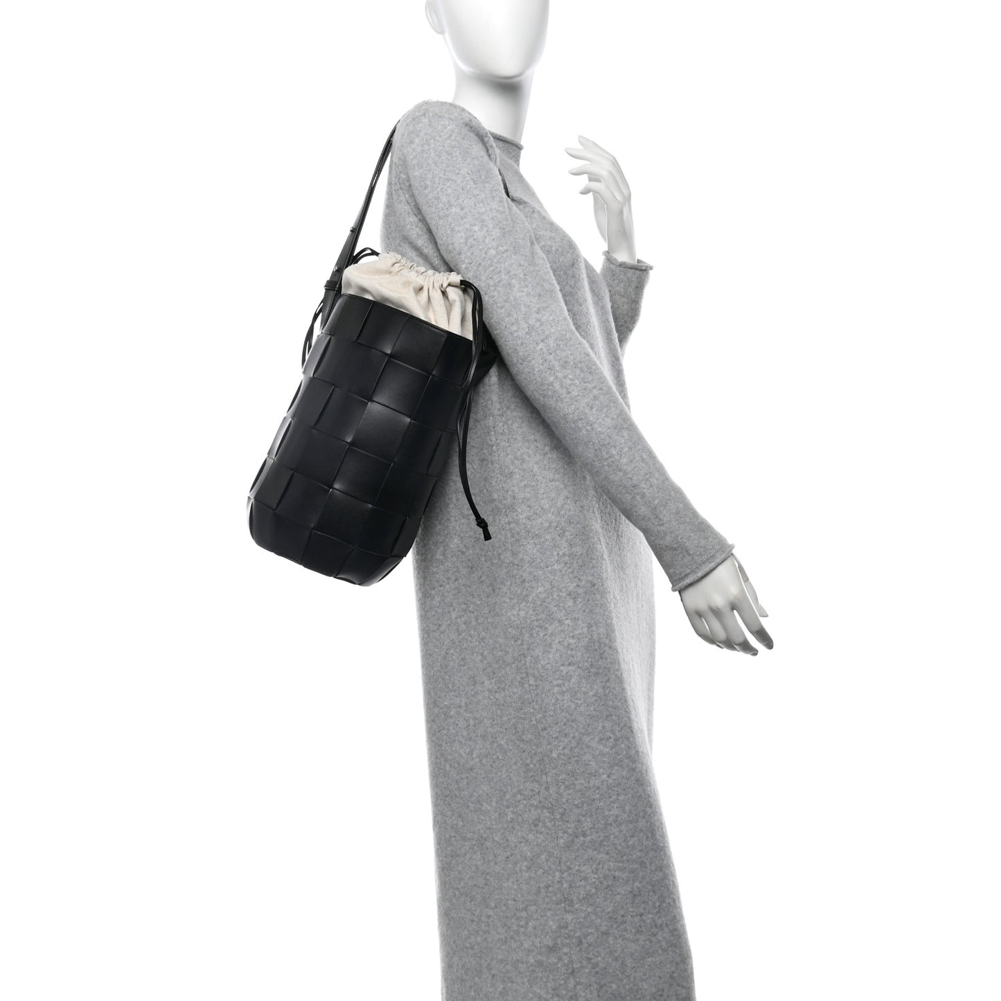 Nappa Maxi Intrecciato Cassette Lantern Bucket Bag Black