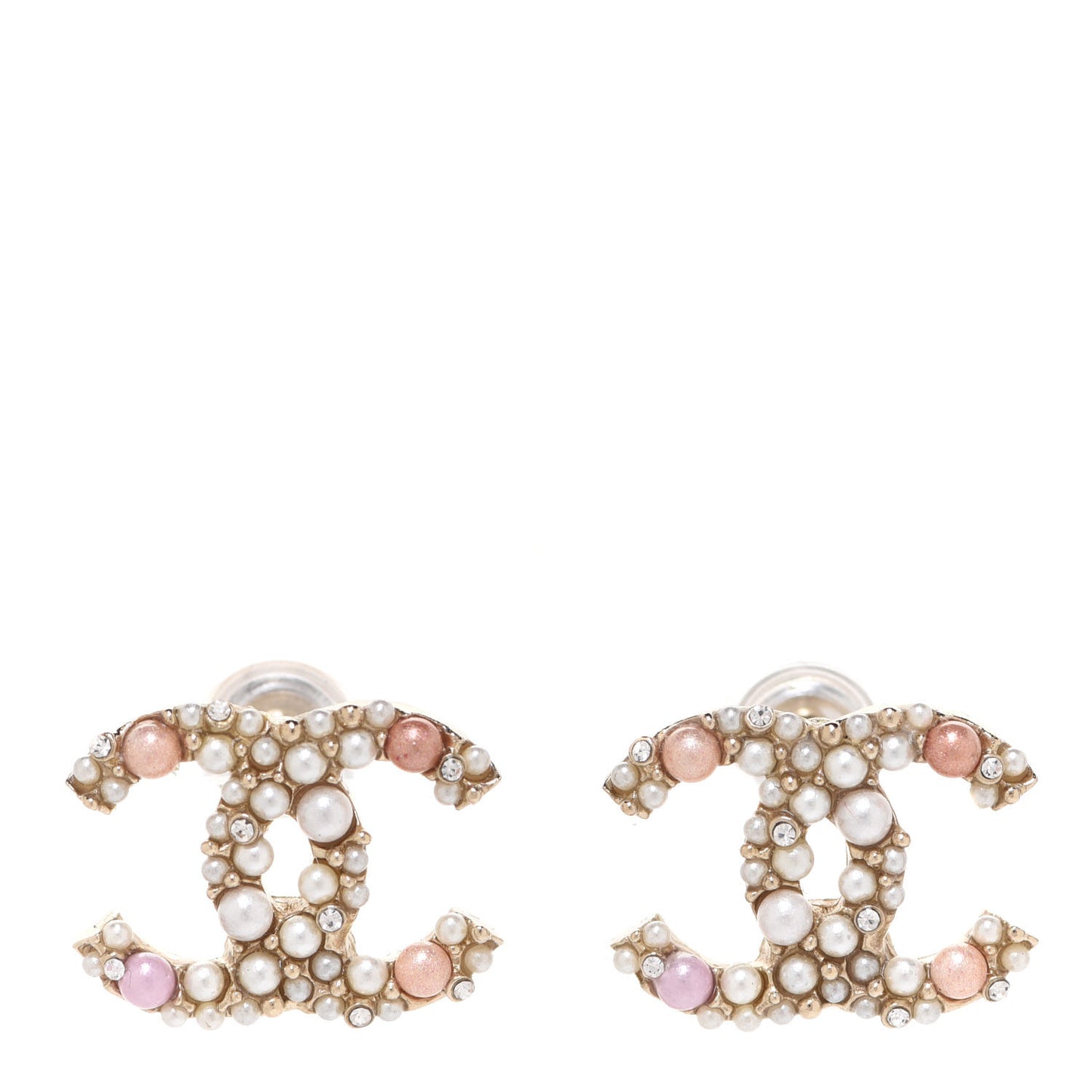 Pearl Crystal CC Charms Stud Earrings Light Gold Pink