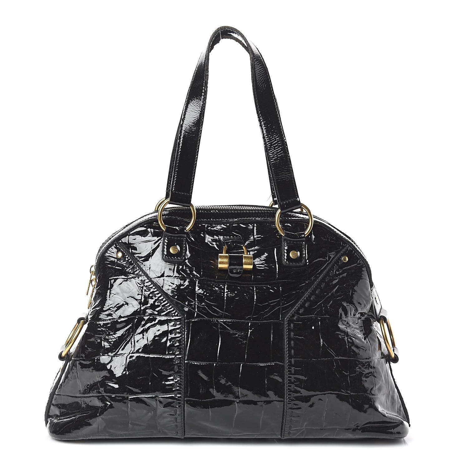Saint Laurent Crocodile Embossed Patent Large Muse Black 1 of 15
