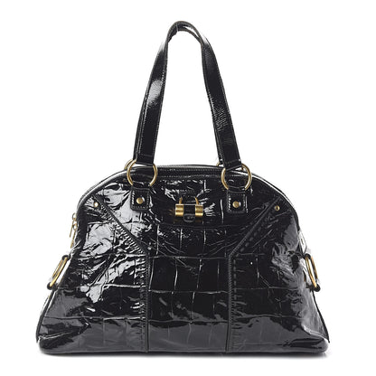 Saint Laurent Crocodile Embossed Patent Large Muse Black 1 of 15