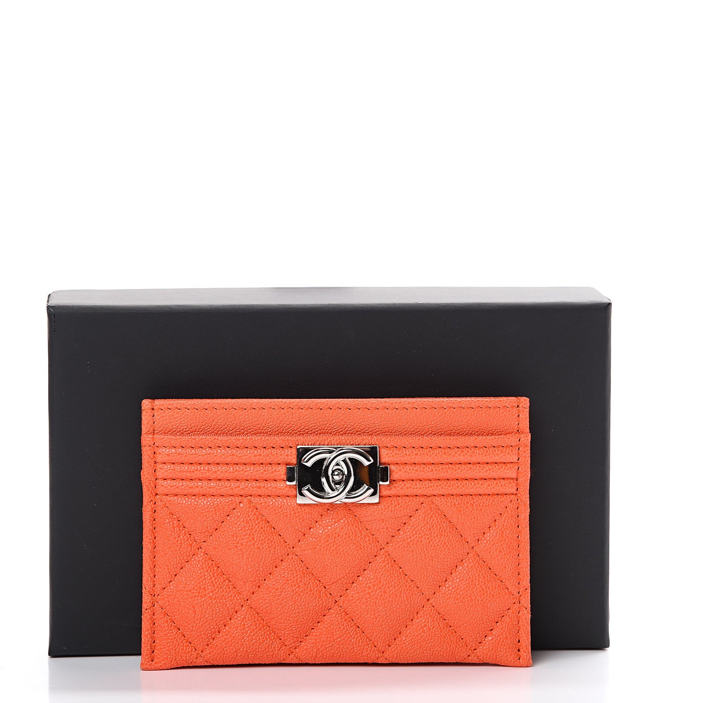 Caviar Quilted Boy Card Holder Orange