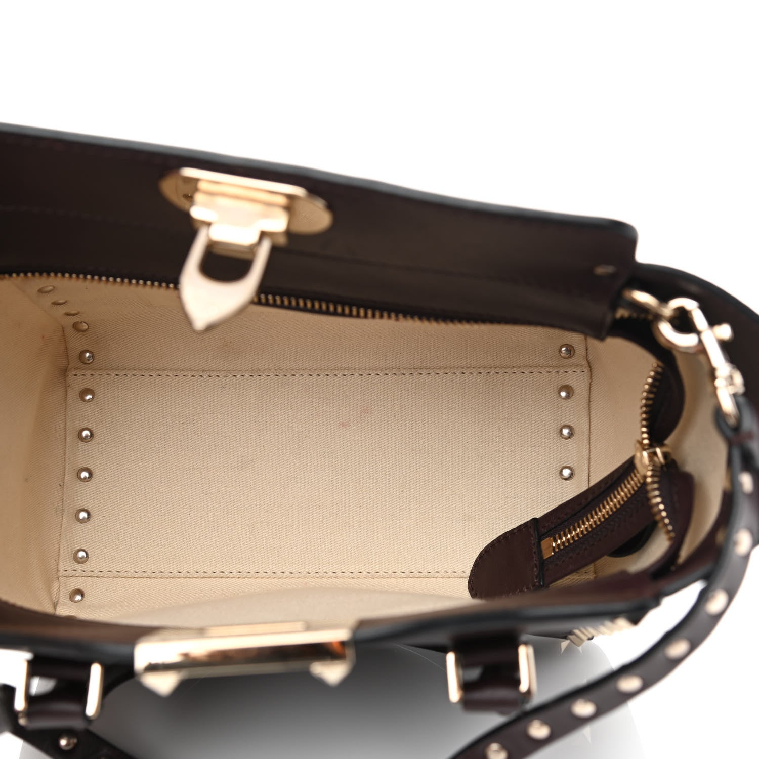 Valentino Garavani Vitello MIni Rockstud Double Handle Tote Cacao 5 of 11